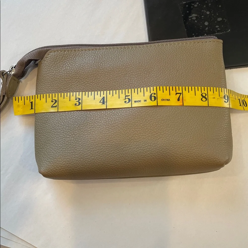 Valentina Italy Pebbled Leather Zip Wristlet Clutch Neutral Taupe